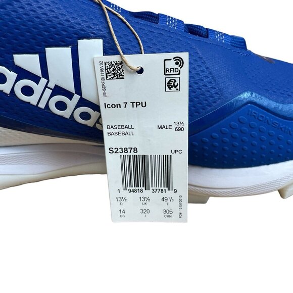 ADIDAS ICON 7 TPU BASEBALL CLEATS MENS SIZE 14 S23878 ROYAL BLUE WHITE LOGO NEW - Picture 7 of 8